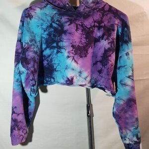 FOREVER 21TIE-DYE CROPPED LONG SLEEVE HOODIE